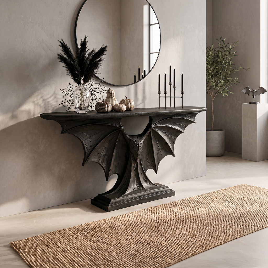 Modern Console Table with Sculptural Bat Wing Design, solid wood, built to order, view 4