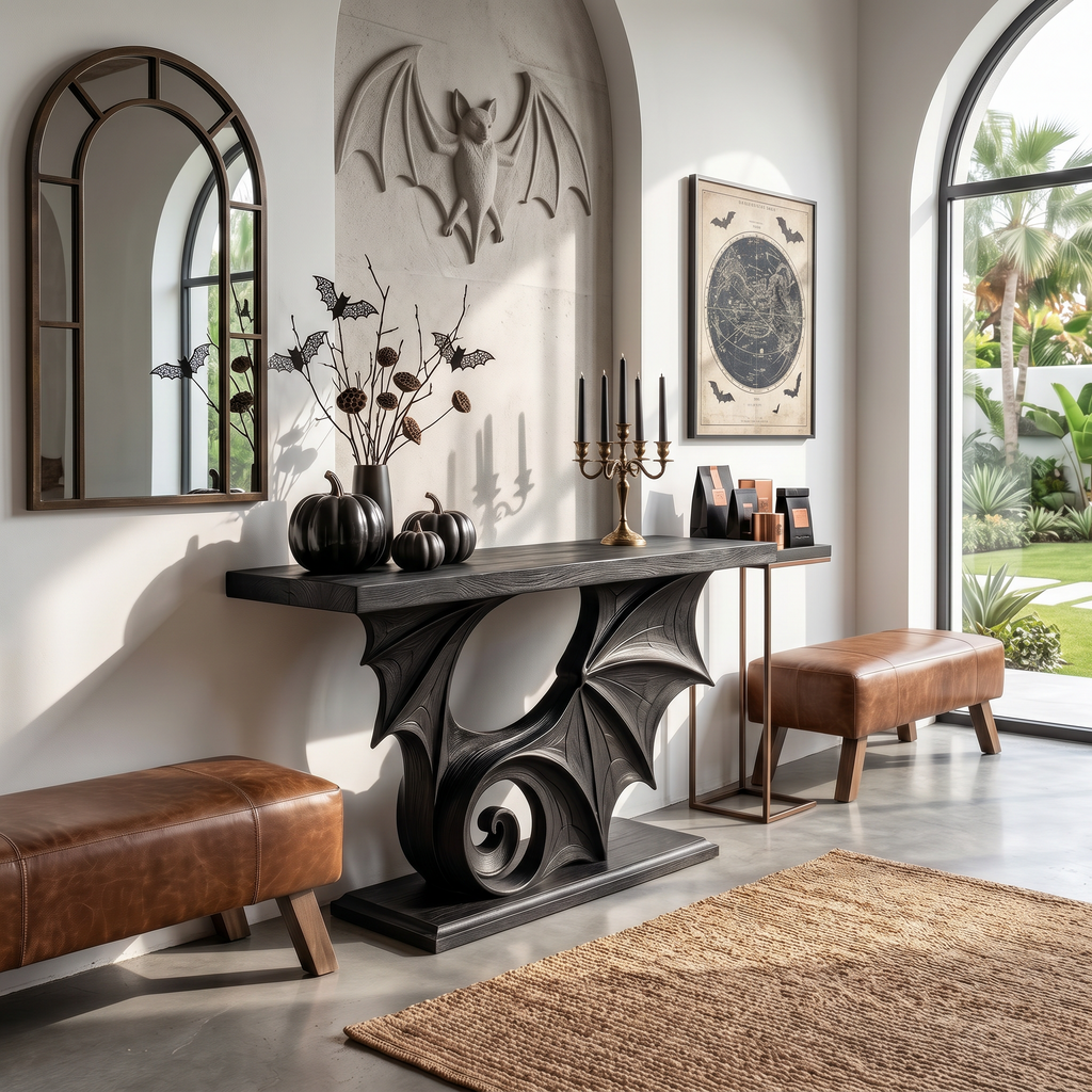 Console Table with Sculptural Bat Design, solid wood, built to order, view 4