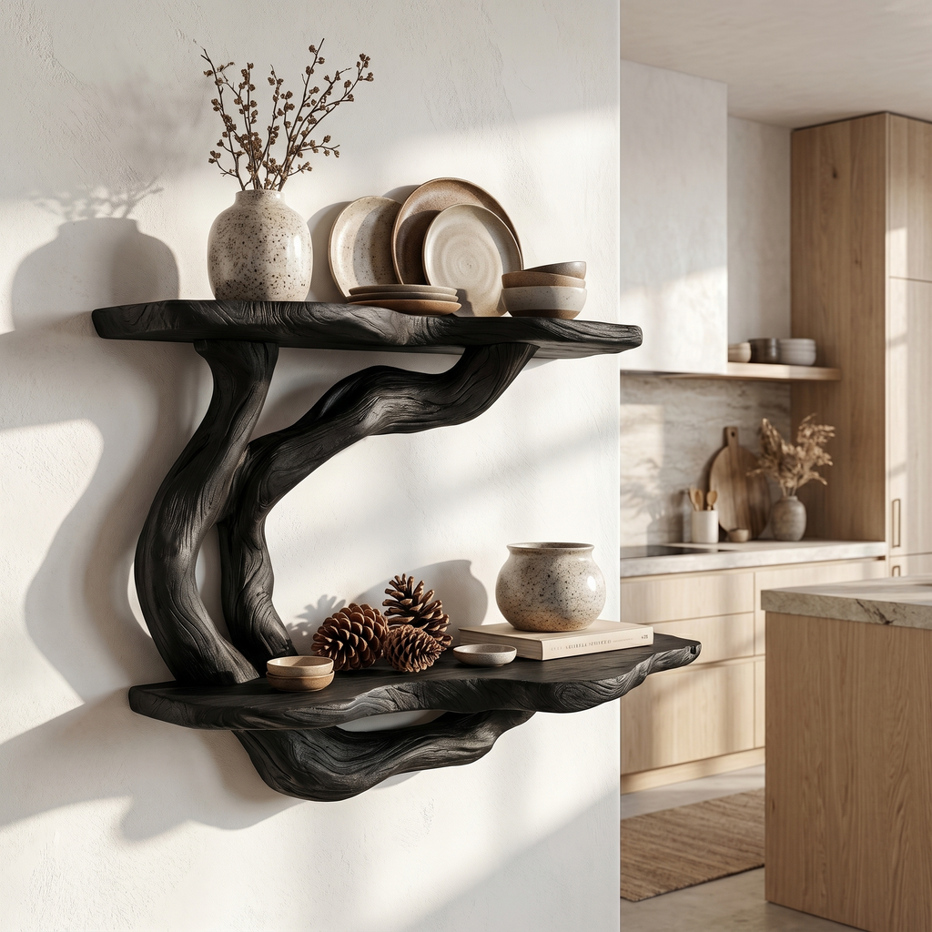 Floating Shelf with Sculptural Tree Form, solid wood, built to order, view 4
