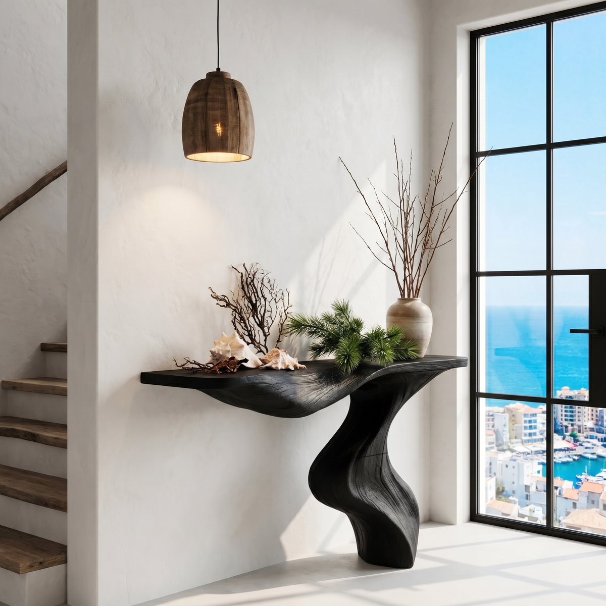 Modern Console Table with Statement Sculptural Base, solid wood, built to order, view 4