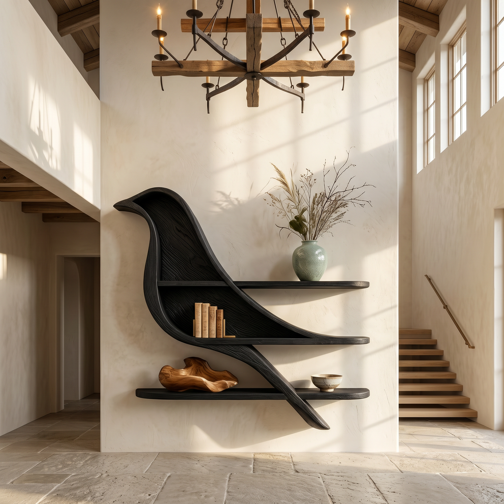 Organic Wave Bookshelf with Sculptural Wall Mounted Shelves, solid wood, built to order, view 4