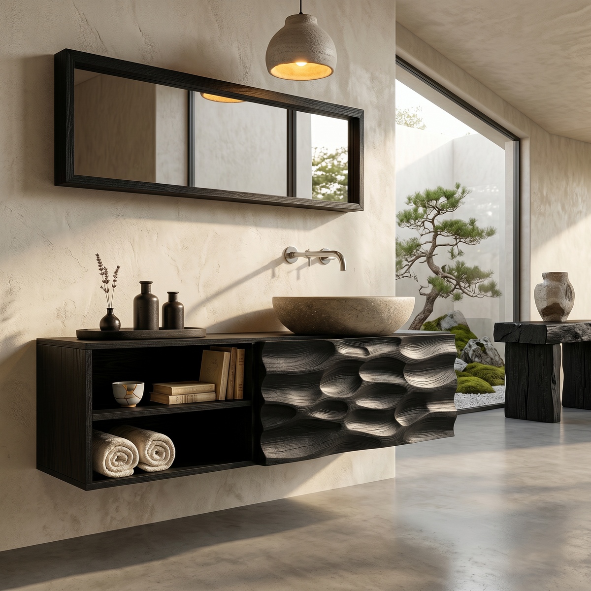 Organic Bathroom Vanity with Floating Storage Cabinet, solid wood, built to order, view 4