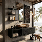 Organic Modern Floating Bathroom Vanity with Open Storage, solid wood, built to order