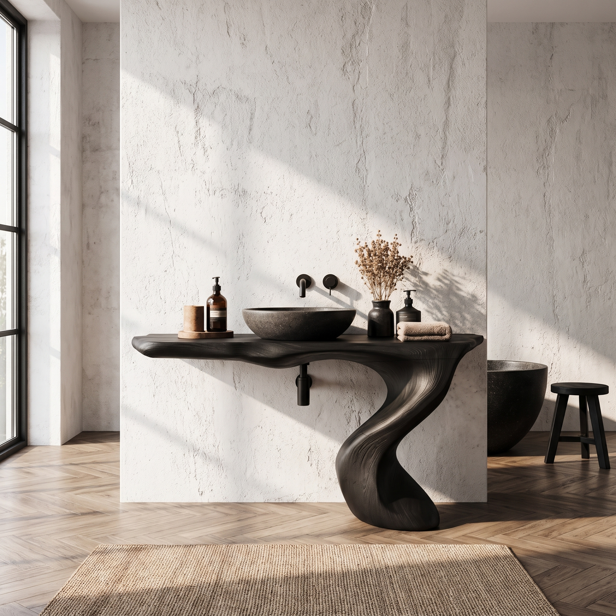 Organic Modern Bathroom Vanity with Tree Root Inspired Design, solid wood, built to order, view 4