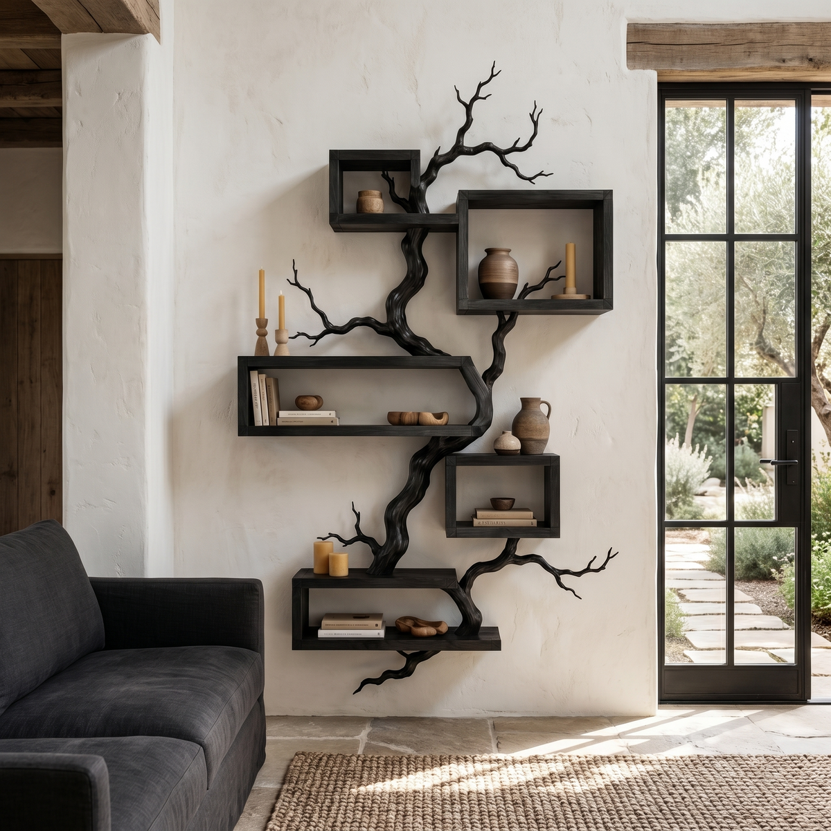 Organic Sculptural Floating Shelf with Tree Branch Design, solid wood, built to order, view 4