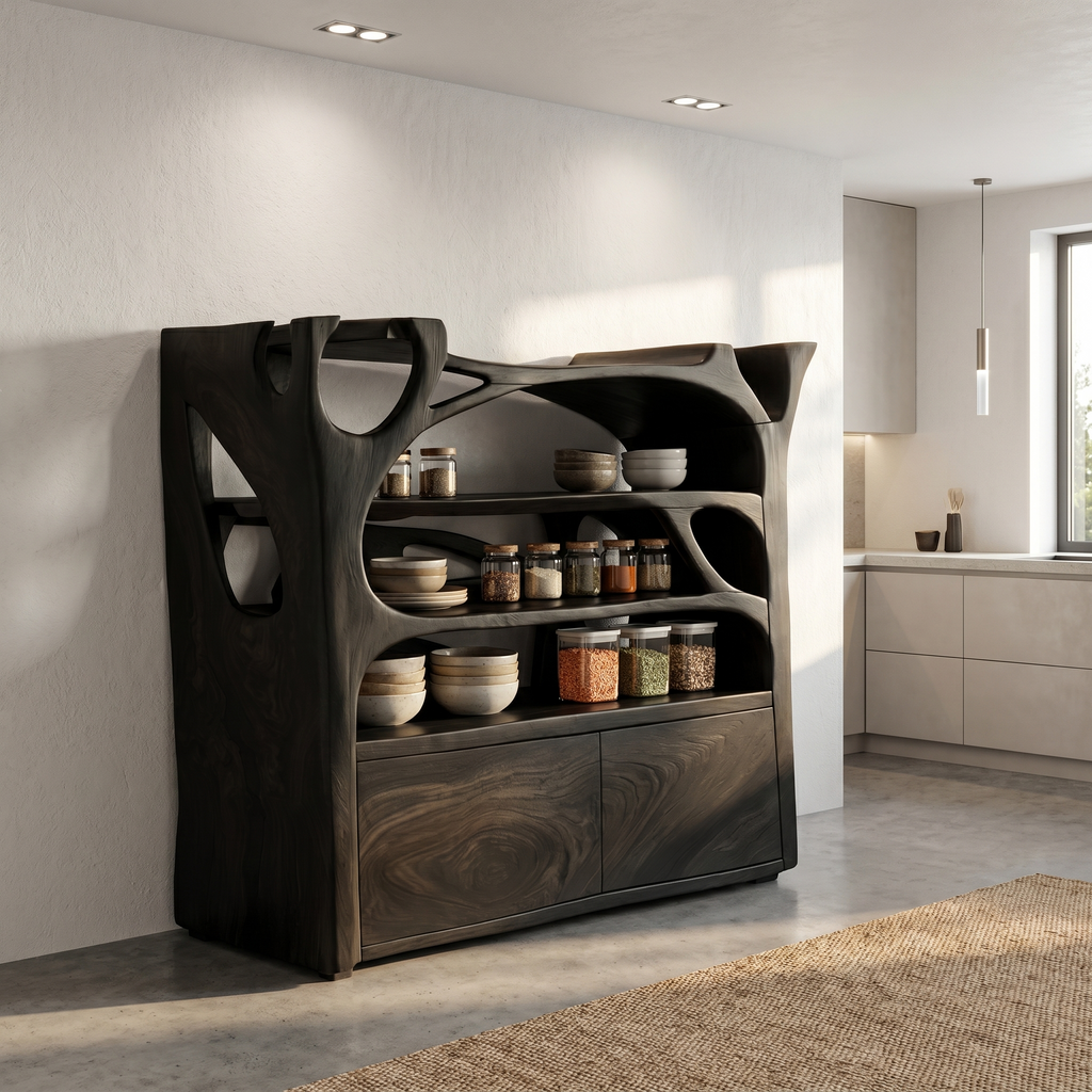 Shoe Cabinet Sculptural Design, solid wood, built to order, view 4