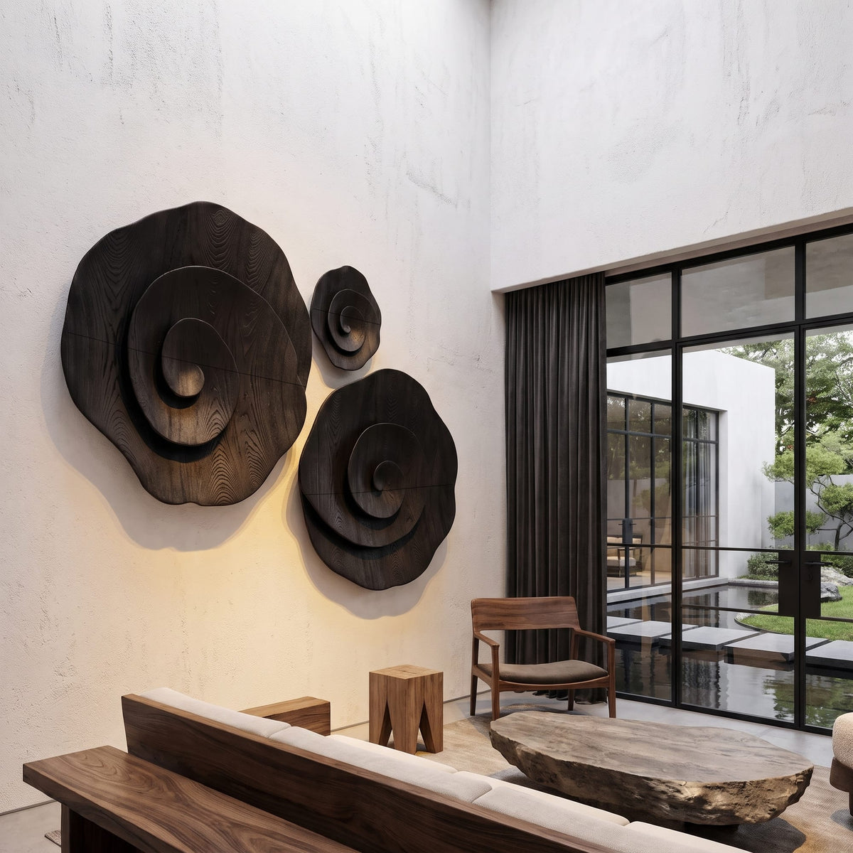 Contemporary Flower Wall Art with Sculptural Spiral Form, solid wood, built to order
