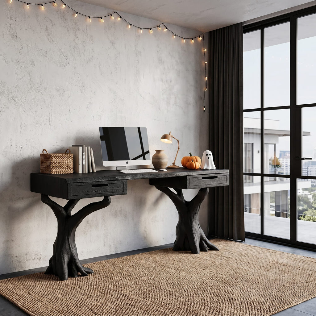 Contemporary Storage Desk with Display Shelves, solid wood, built to order