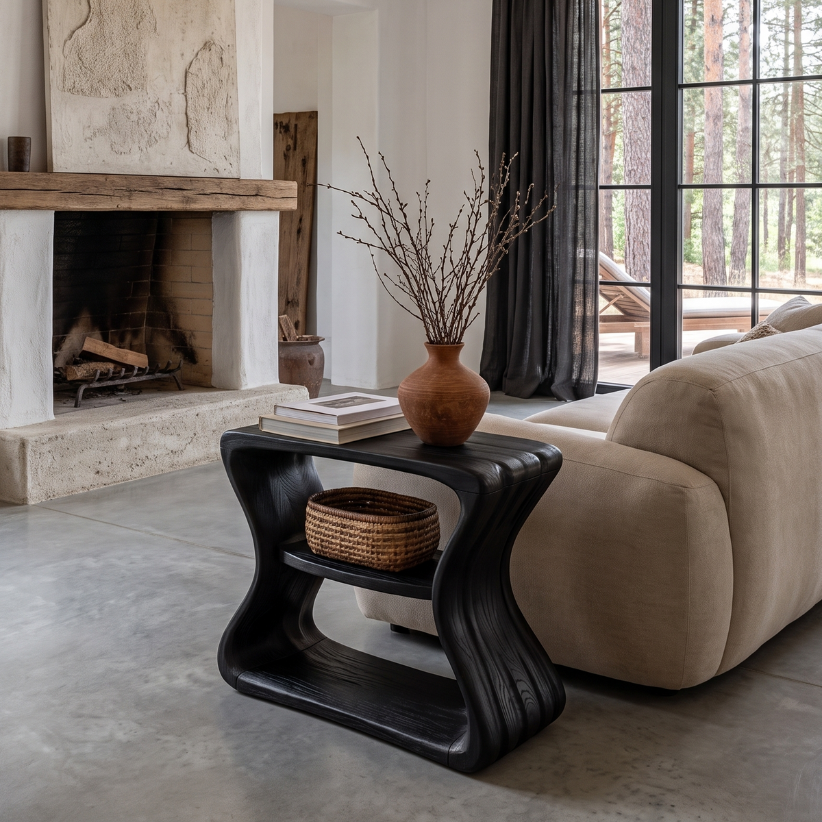 Contemporary Beside Table with Flowing Curved Frame, solid wood, built to order, view 4