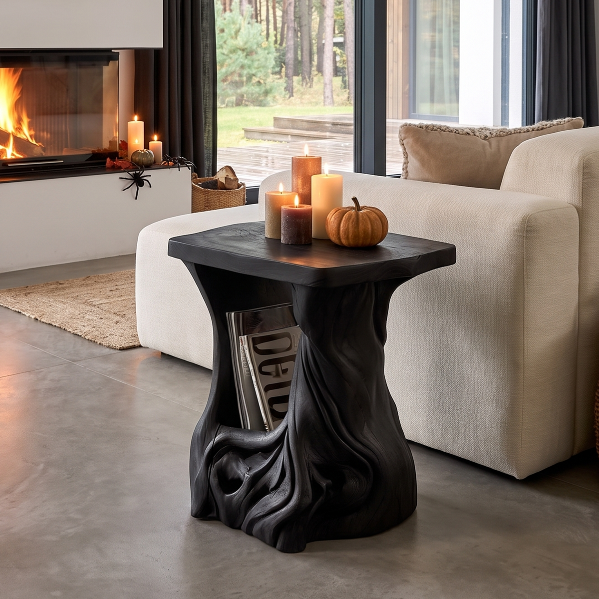 Modern Beside Table Inspired with Sculptural Tree Base, solid wood, built to order, view 4