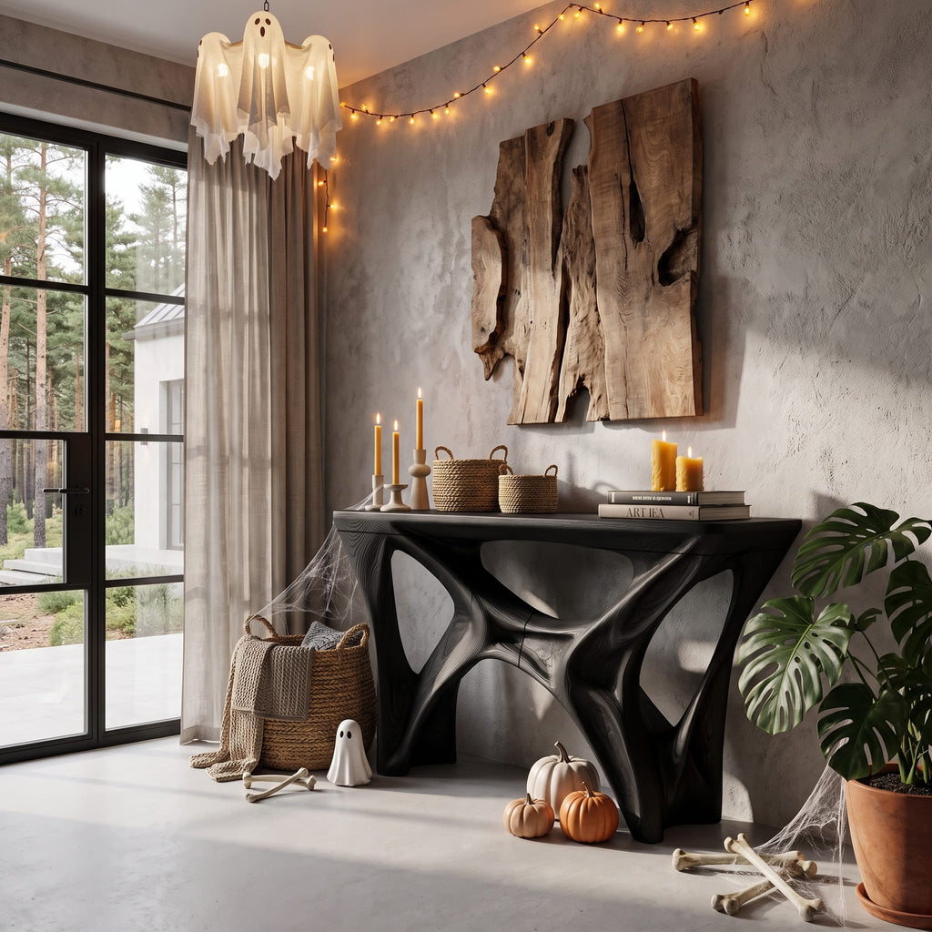 Console Table with Spider Web Inspired Base, solid wood, built to order