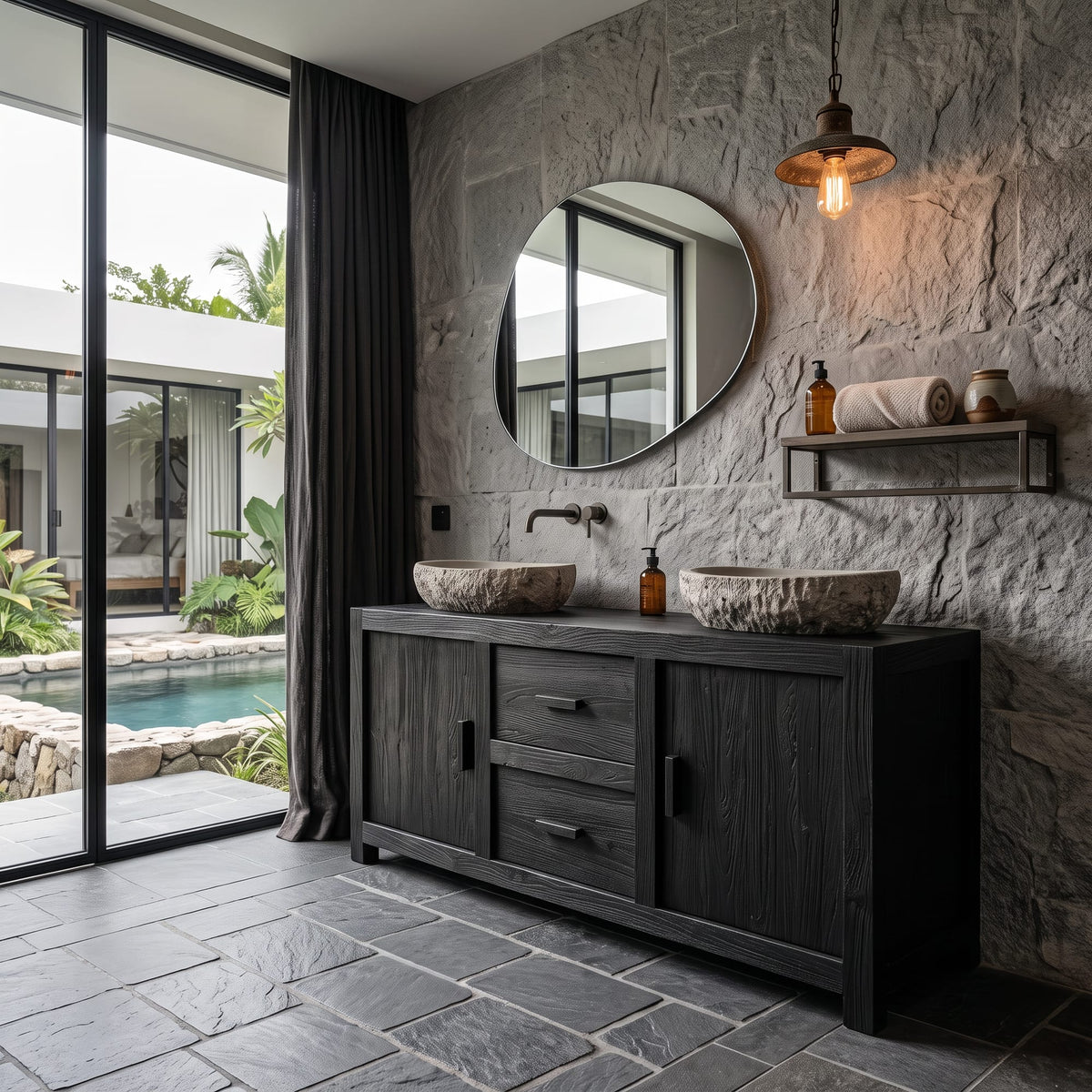 Contemporary Double Bathroom Vanity with Cabinet and Drawer Storage, solid wood, built to order