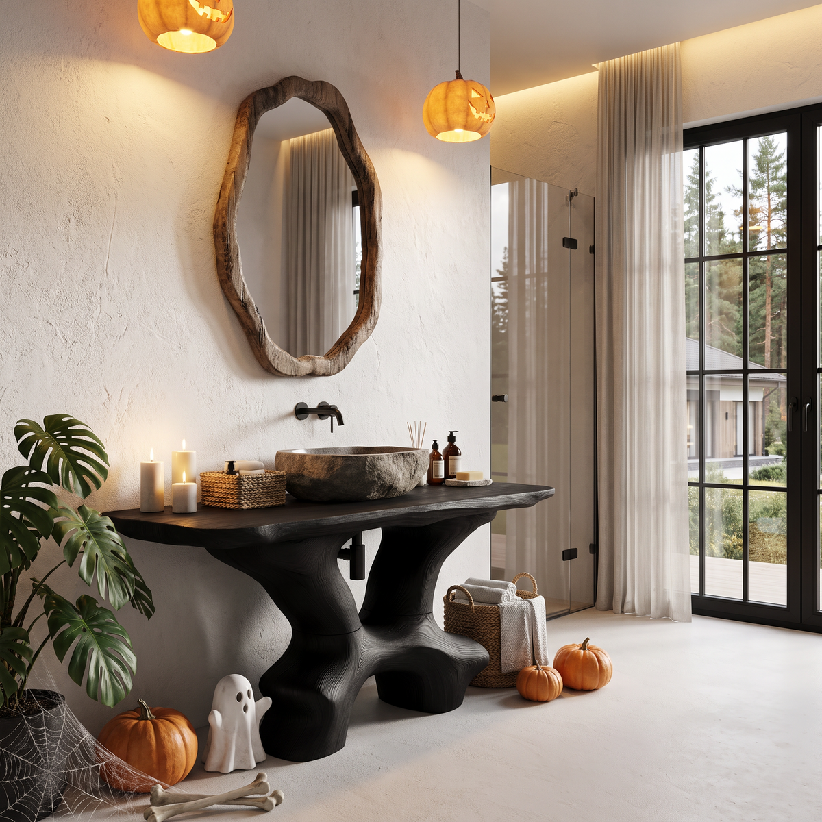 Modern Statement Bathroom Vanity with Sculptural Branch Frame, solid wood, built to order, view 4