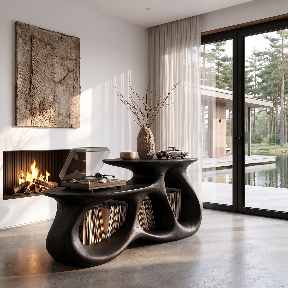 Contemporary Vinyl Record Cabinet with Interlocking Curved Forms, solid wood, built to order, view 4