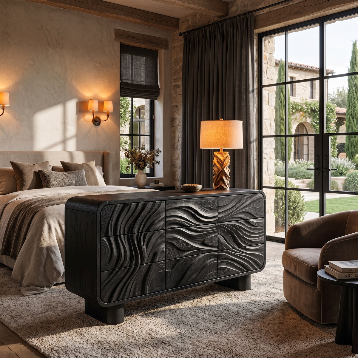 Contemporary Bedroom Dresser Drawers with Sculpted Wave Pattern and Curved Corners, solid wood, built to order, view 4