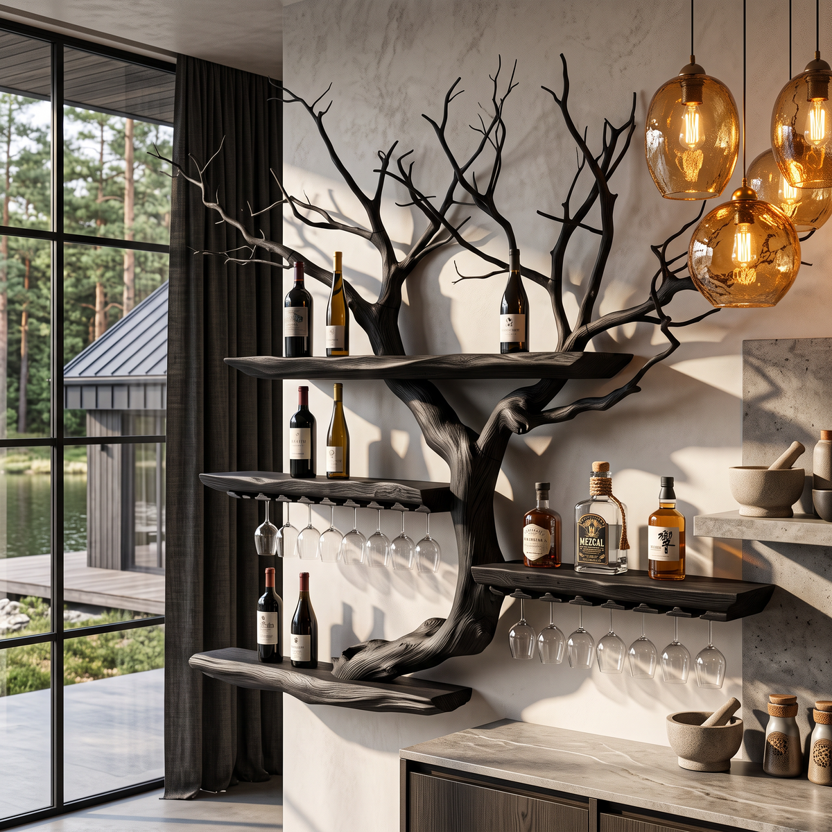 Organic Wine Storage Rack with Flowing Tree Limb Design, solid wood, built to order, view 3