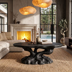 Rustic Coffee Table with Tree Root Inspired Base, solid wood, built to order