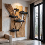 Contemporary Fish Wall Decor with Sculptural River Scene, solid wood, built to order