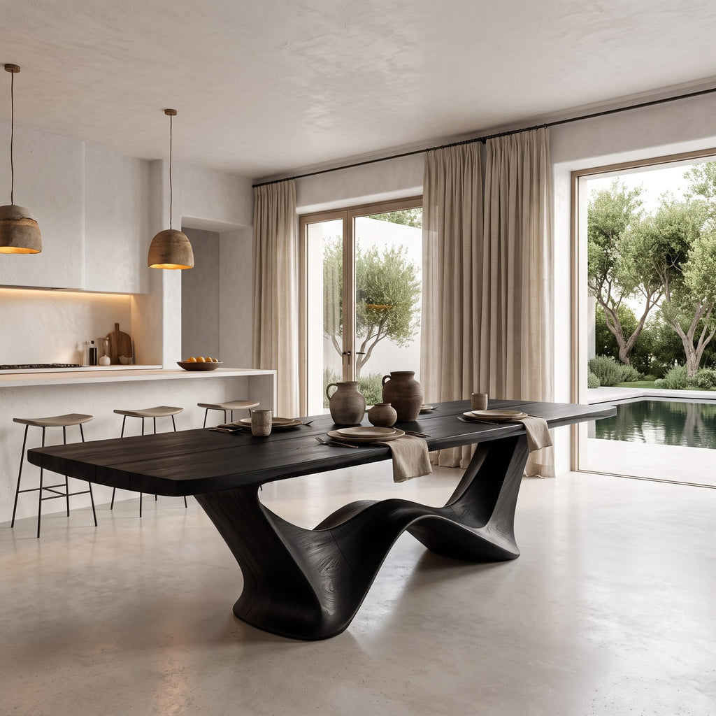 Contemporary Dining Table with Architectural Wave Design, solid wood, built to order