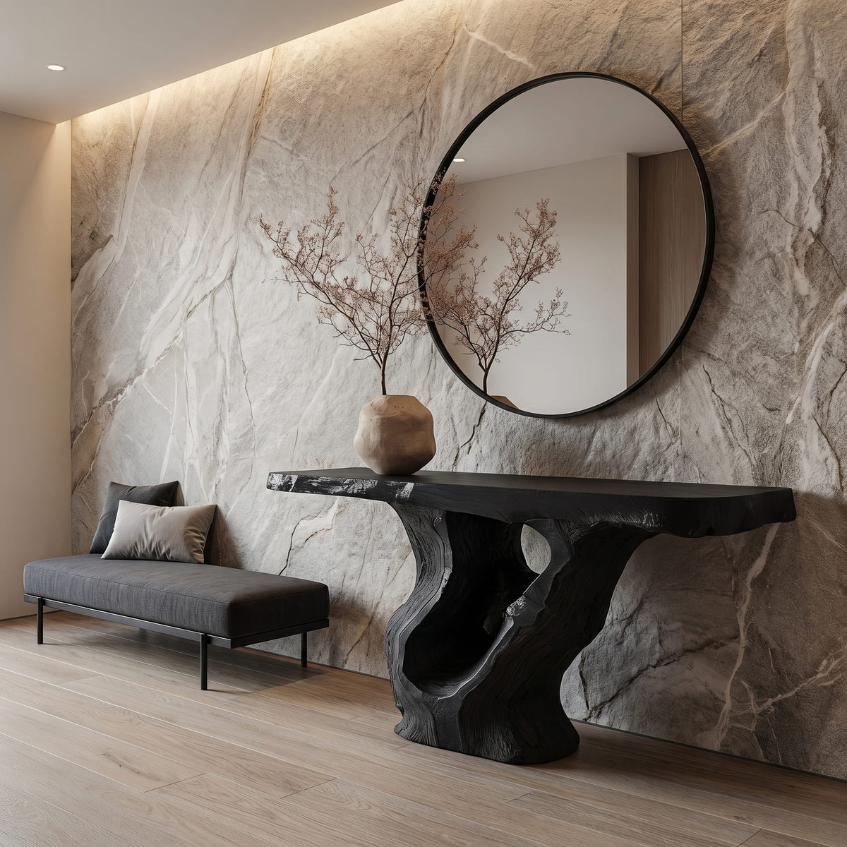 Sculptural Solid Console Table
