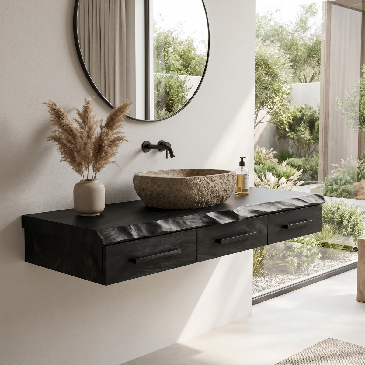 Minimal Floating Bathroom Vanity, solid wood, built to order, view 4