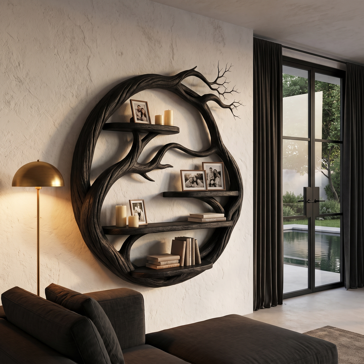 Organic Floating Shelf with Circular Tree Branch Design, solid wood, built to order, view 4