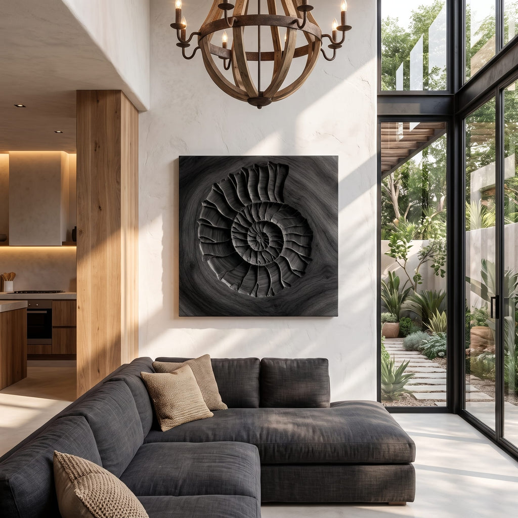Rustic Ammonite Fossil Wall Decor, solid wood, built to order