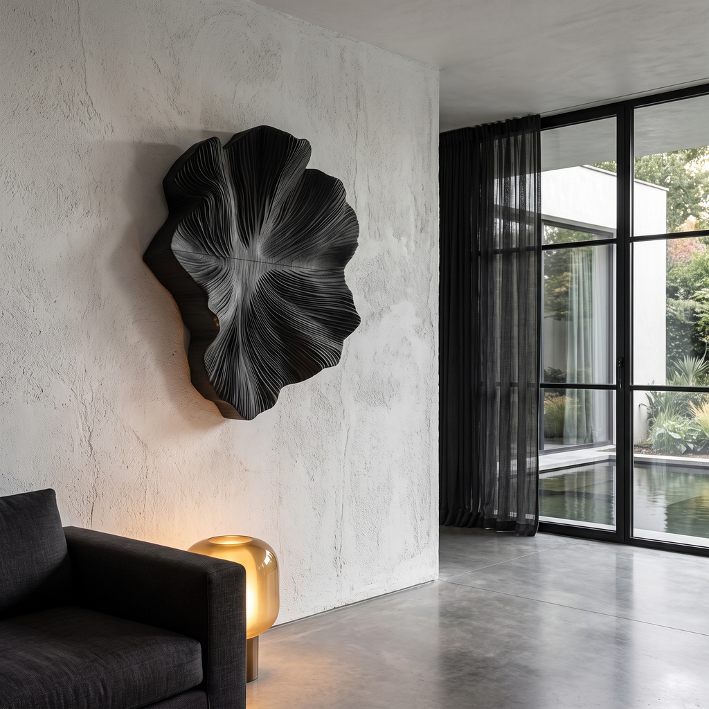Contemporary Wall Sculpture with Botanical Relief Design, solid wood, built to order, view 4