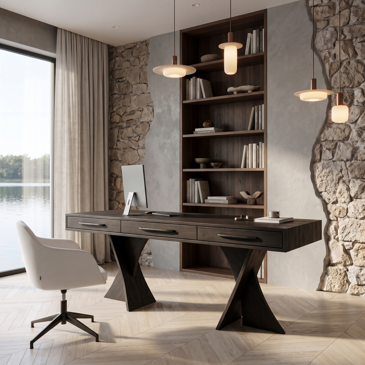 Minimalist X Frame Desk Computer Desk, solid wood, built to order, view 4