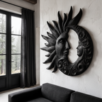 Organic Wood Wall Art with Carved Sun and Moon Design, solid wood, built to order, view 4