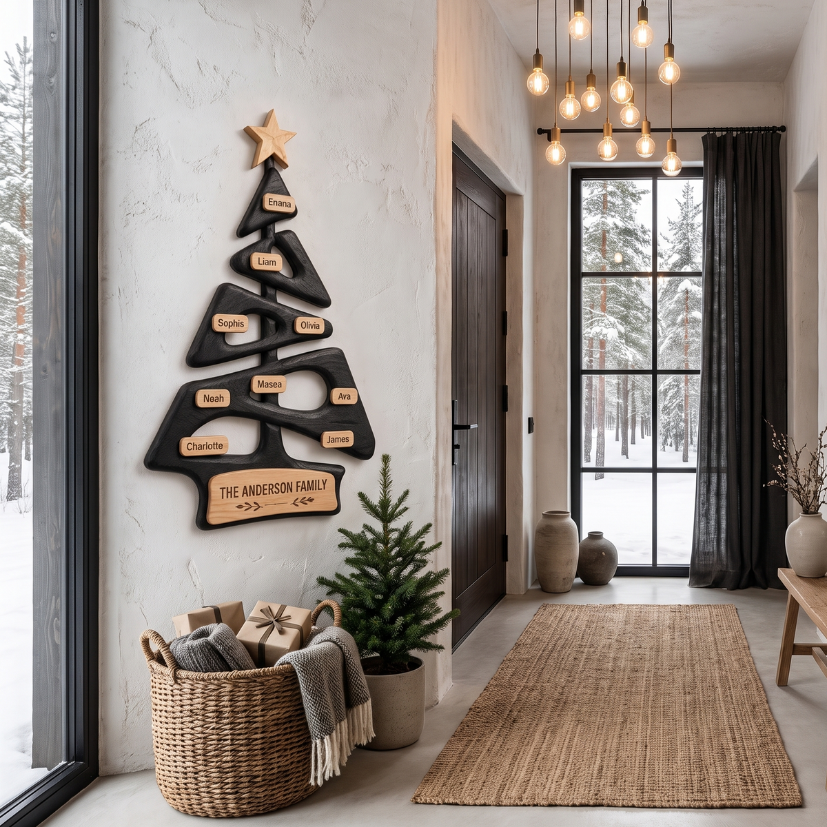 Organic Family Tree Wall Art with Custom Family Name Sign, solid wood, built to order, view 4