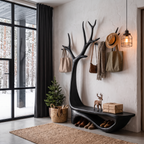Organic Tree Shoe Bench Wall Mounted Coat Rack Storage, solid wood, built to order, view 4