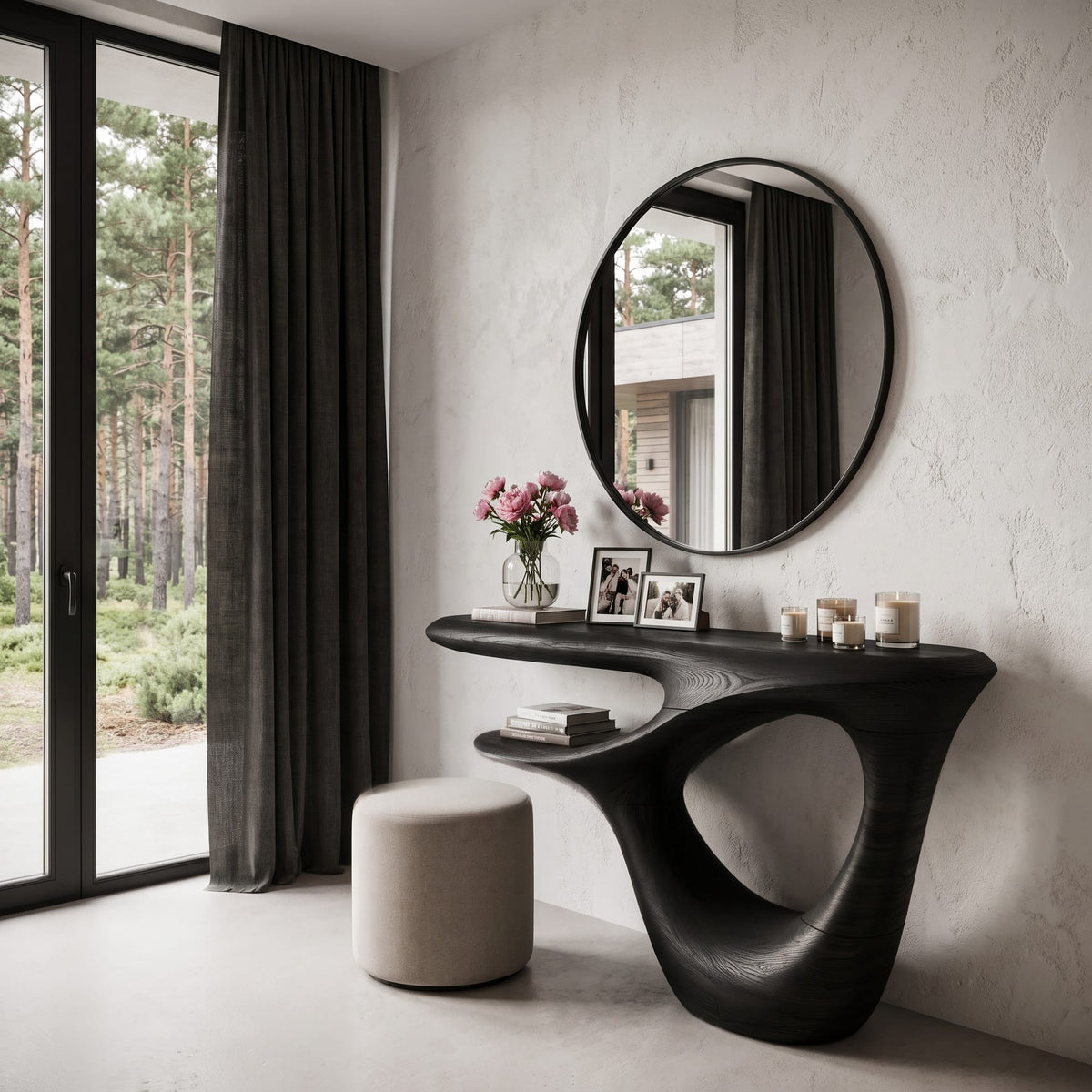 Contemporary Console Table with Open Frame Base, solid wood, built to order