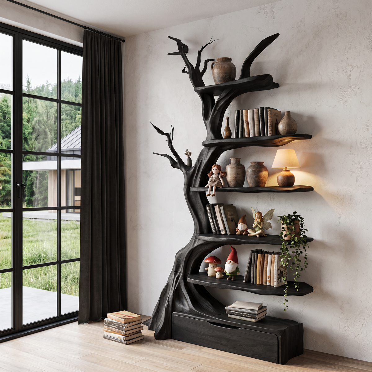 Organic Tree Bookshelf Sculptural Design, solid wood, built to order, view 4