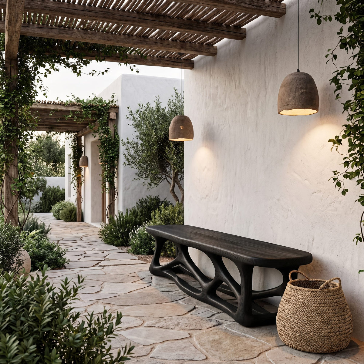 Contemporary Bench with Flowing Organic Design, solid wood, built to order