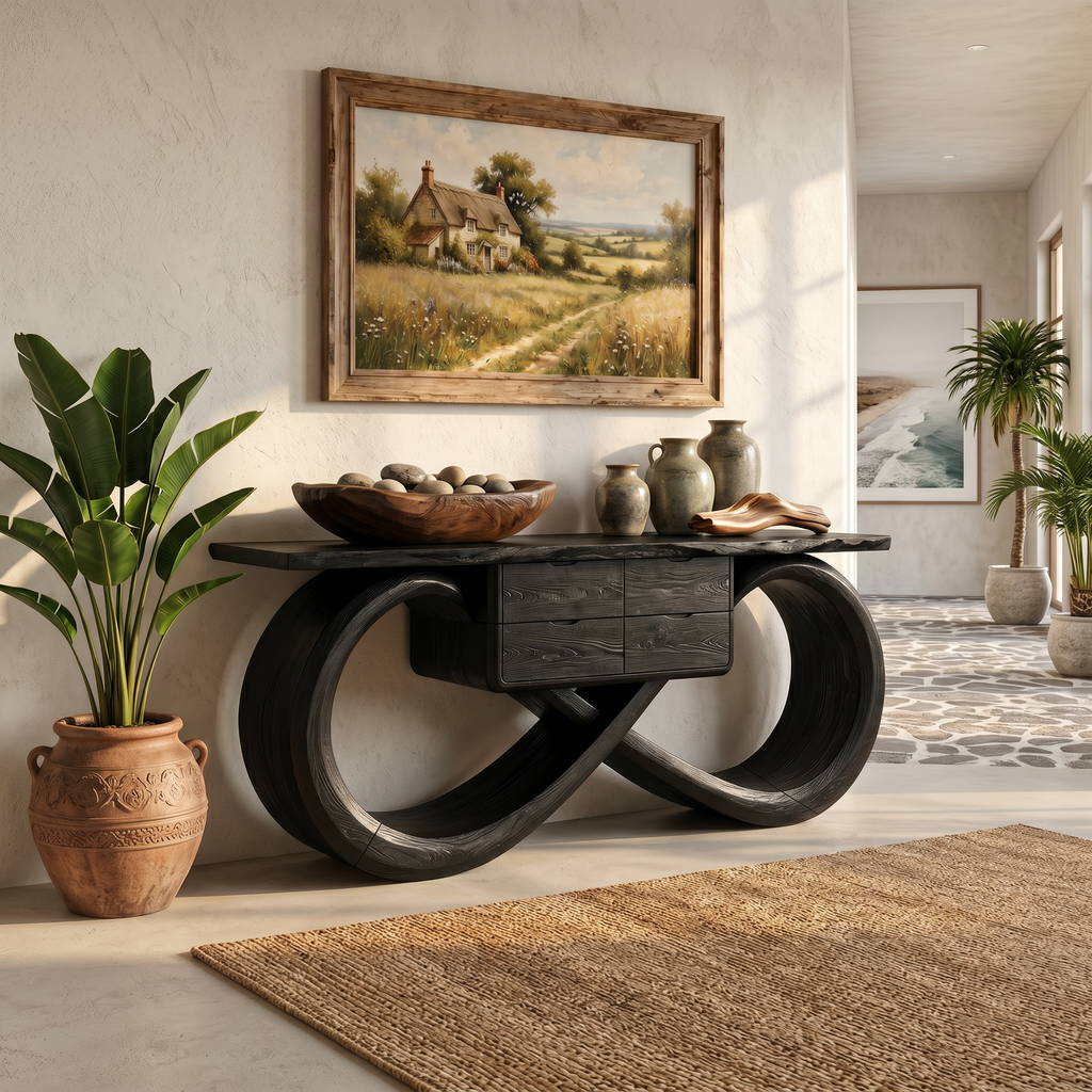 Organic Sculptural Console Table Contemporary Hallway, solid wood, built to order, view 4