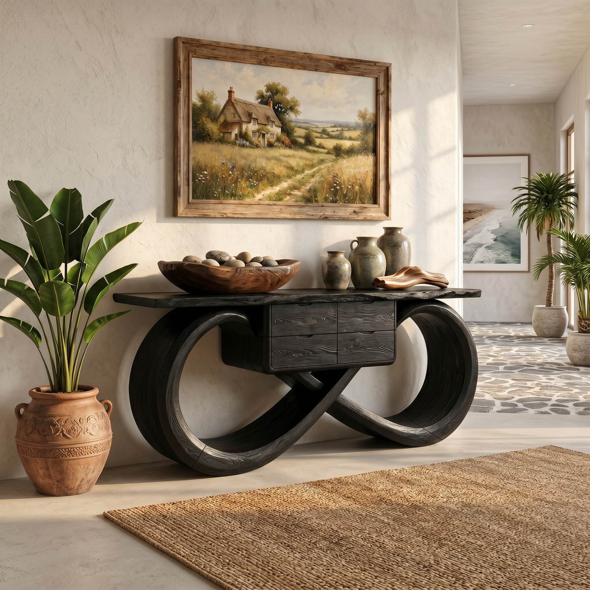 Organic Sculptural Console Table Contemporary Hallway, solid wood, built to order, view 4