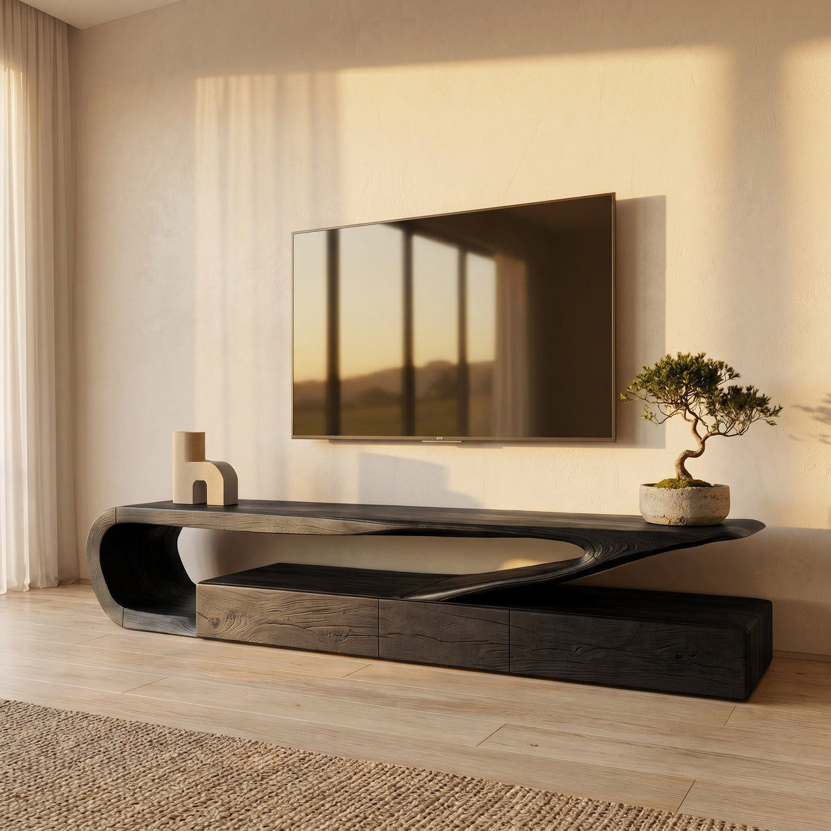 Minimalist TV Console, solid wood, built to order, view 4