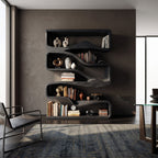 Modern Curved Bookshelf with Flowing Design, solid wood, built to order