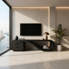Sculptural Media Console Marble Accent Wall, solid wood, built to order, view 4
