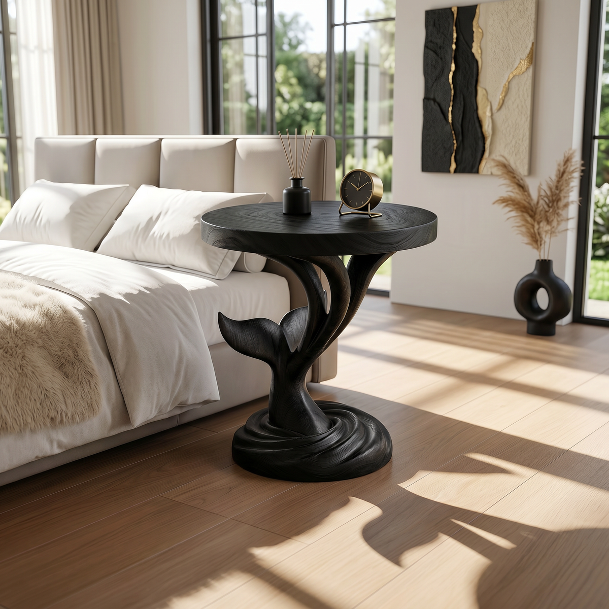 Architectural Sculptural Side Table Media Lounge, solid wood, built to order, view 4