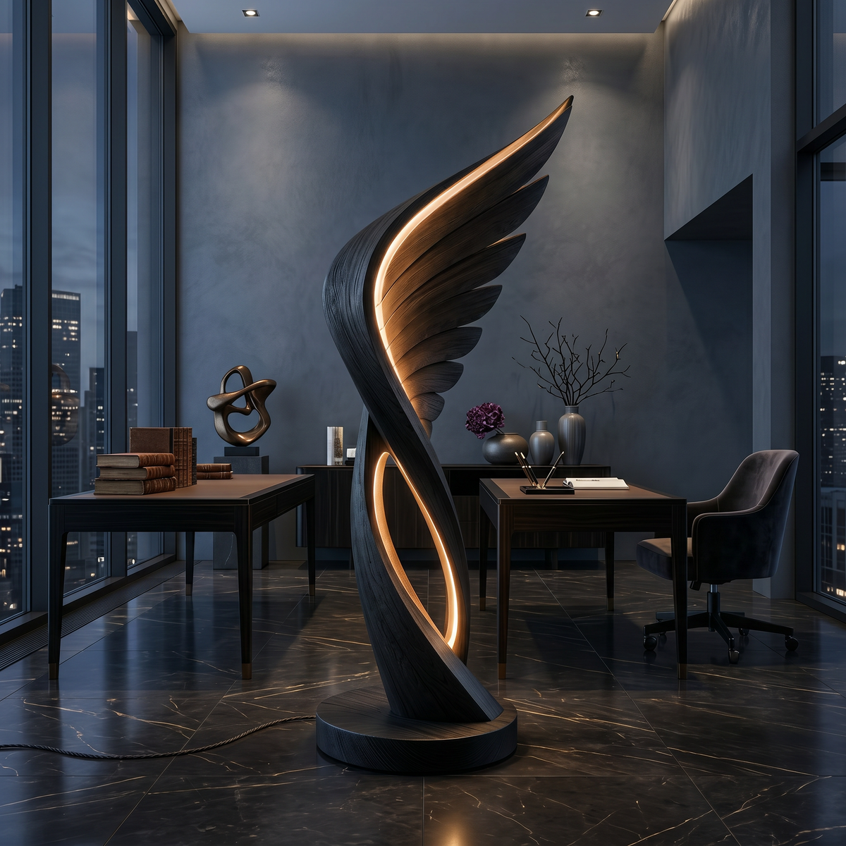 Organic Folding Wing Floor Lamp, solid wood, built to order, view 4