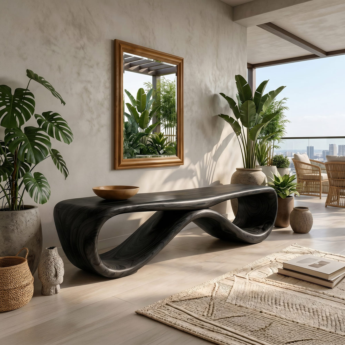 Contemporary Hallway Bench Designer Apartment, solid wood, built to order