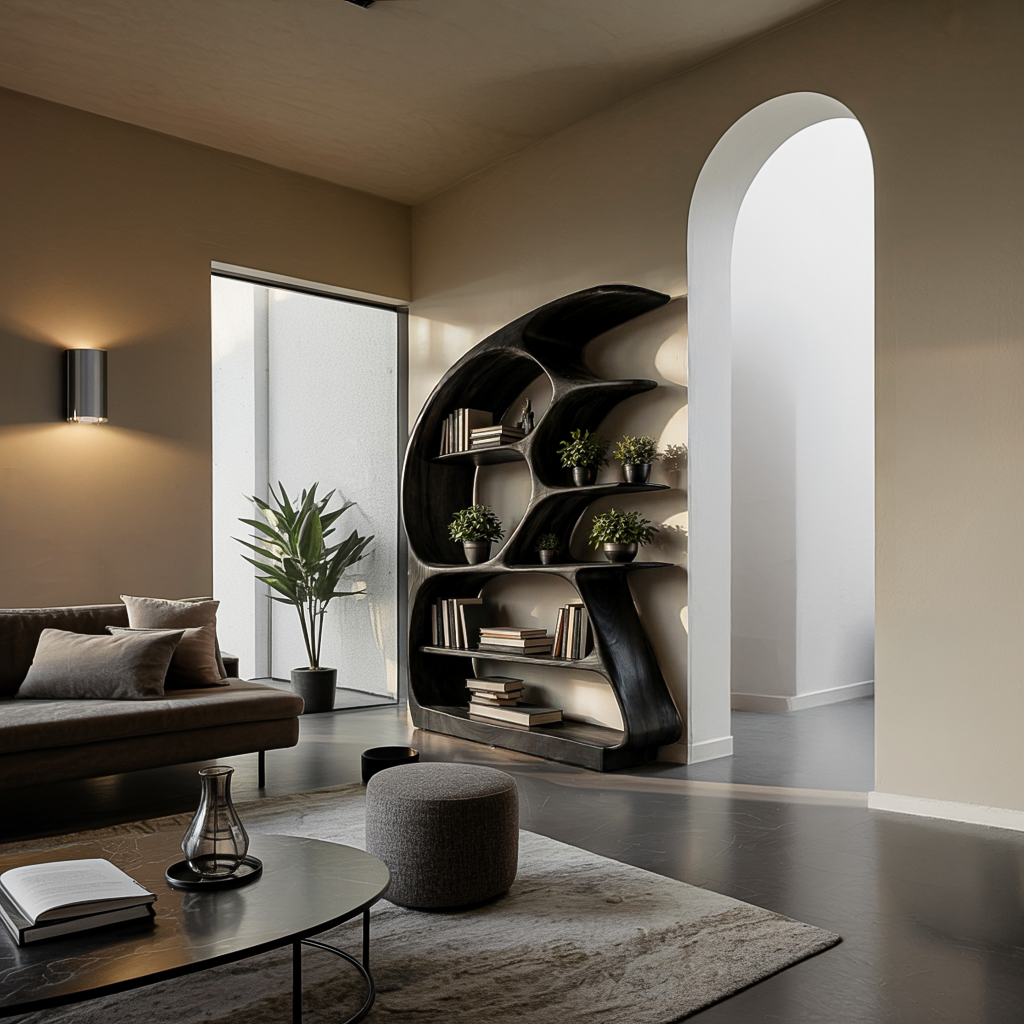 Contemporary Sculptural Bookshelf, solid wood, built to order, view 4