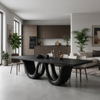 Contemporary Two Wavy Legs Dining Table, solid wood, built to order
