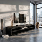 Contemporary TV Console with Open Storage, solid wood, built to order