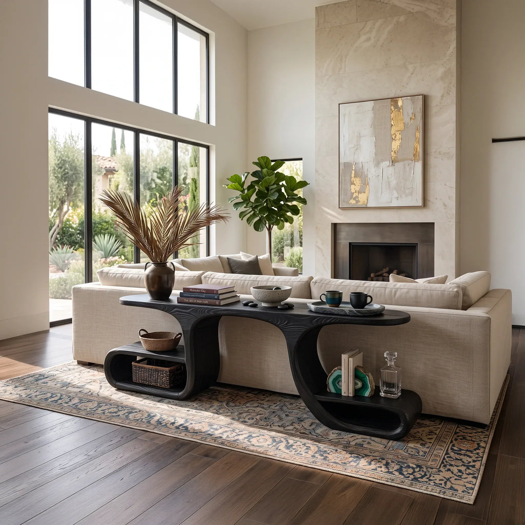 Contemporary Flowing Console Table, solid wood, built to order