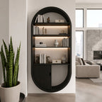 Arched Wooden Wall Bookshelf with Cabinet & Lighting, solid wood, built to order, view 4