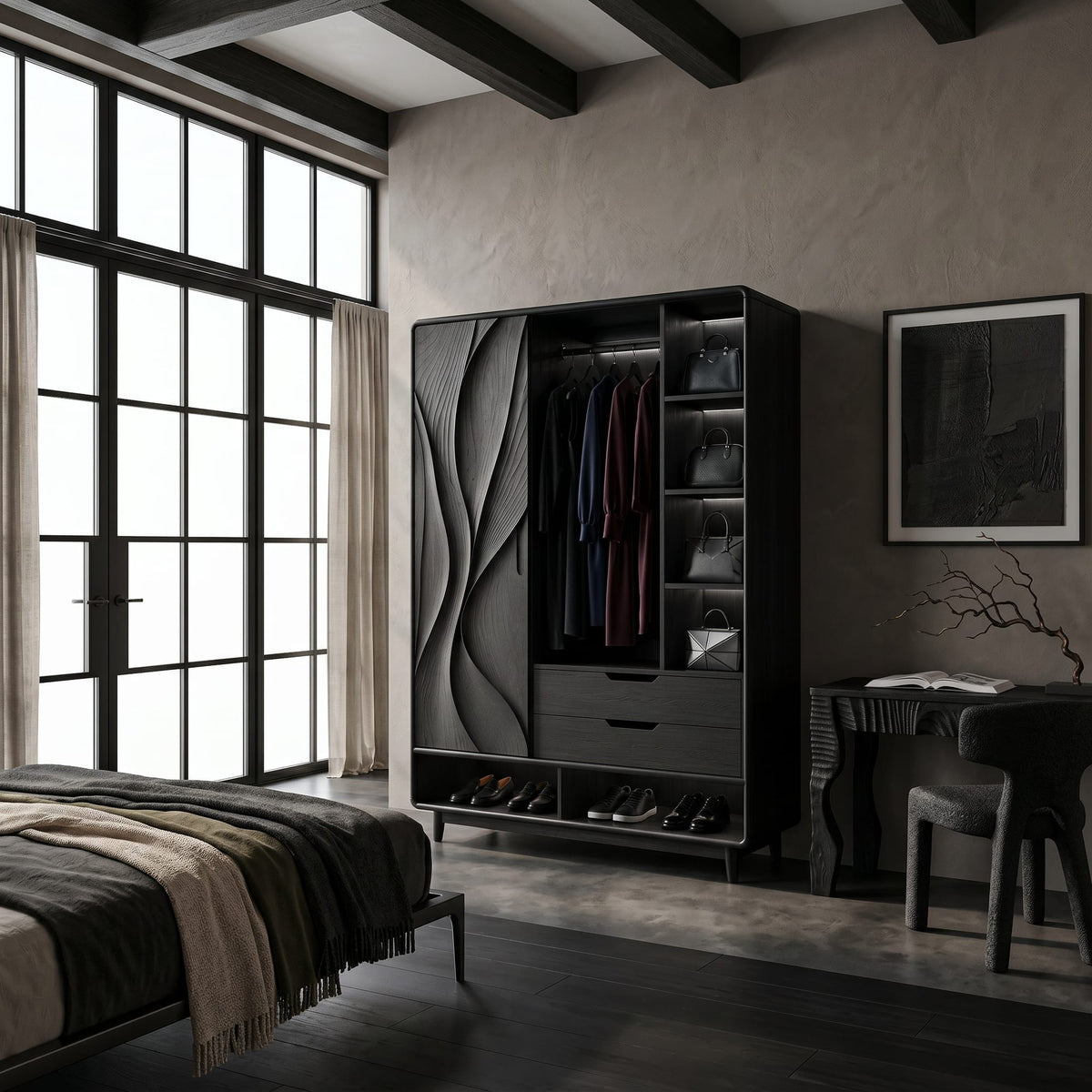 Contemporary Sculptural Form Armoire, solid wood, built to order