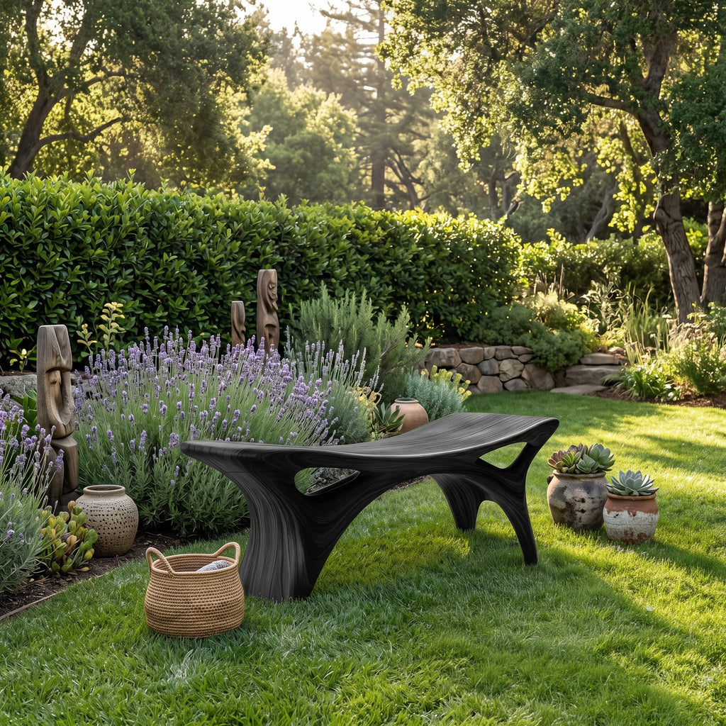 Contemporary Sculptural Outdoor Bench, solid wood, built to order